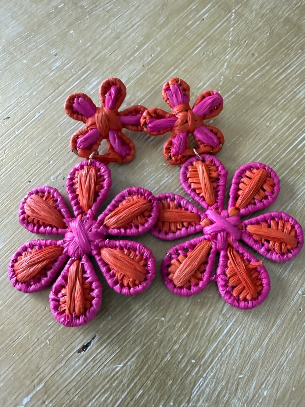 Oversized pink and orange flower earrings
